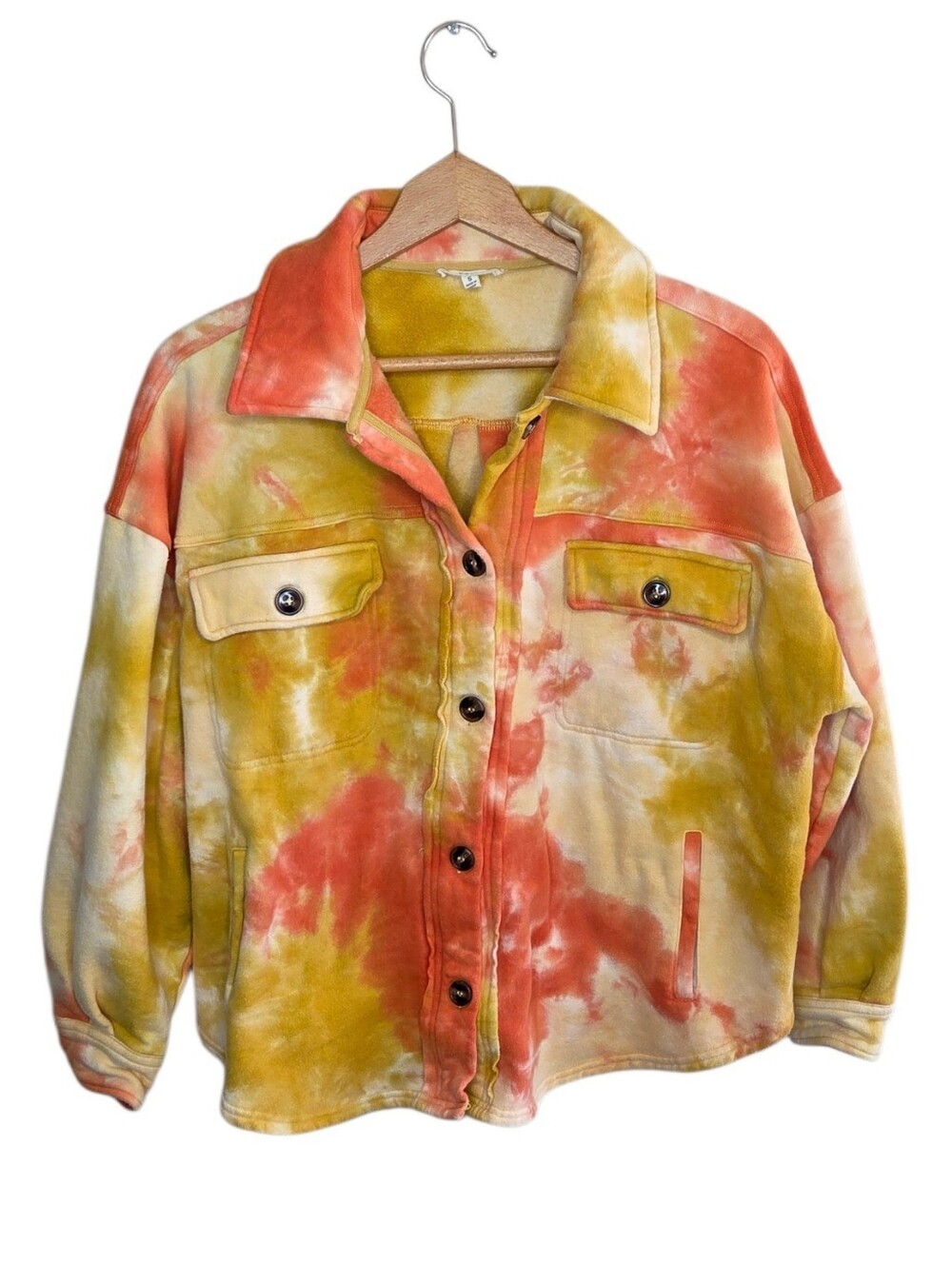 Easel Orange Mustard Yellow Tie Dye Button Front Shirt Jacket Shacket Size Small